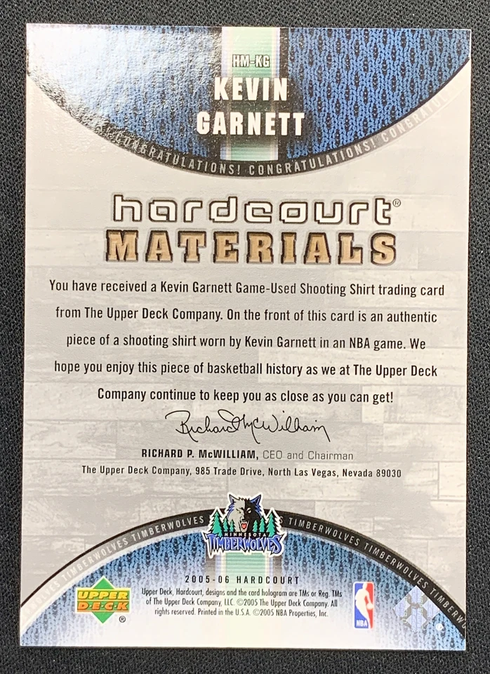 2005 Upper Deck Kevin Garnett Hardcourt Materials Timberwolves Basketball Card  - Image 3 of 4