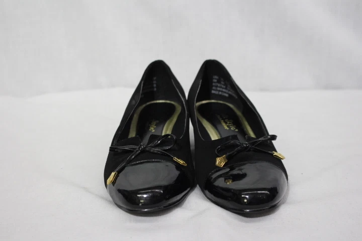 Mocasines de gamuza negros estilo suave HUSH PUPPIES con puntera y lazo patentados para mujer 8M-B80 Foto 2 de 4