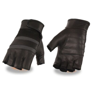 Men's Motorcycle Blk Mesh leather Combo Reflective Gel Palm Driving Gloves