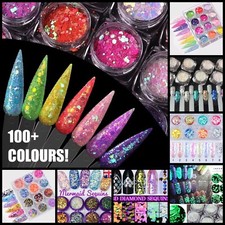 100+ Colours Nail Art Sequins Holographic Chunky Glitter Mermaid Aurora D�cor UK