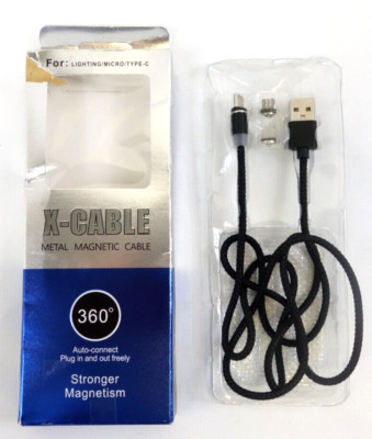 USB Phone Charger Magnetic 3 in 1 Charging Cable (3 ft) Nylon Braided Cord
