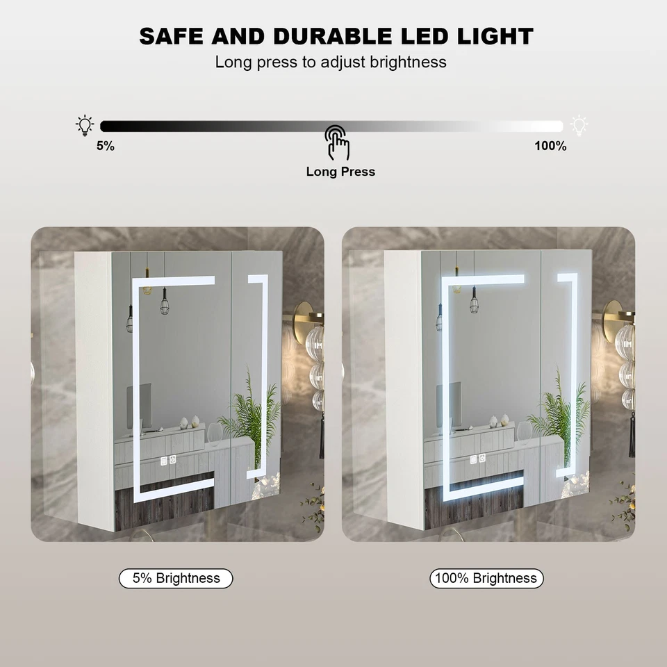 24”*26” Bathroom Medicine Cabinet With LED Light, Wall Mounted Mirror Cabinet - Image 4 of 4