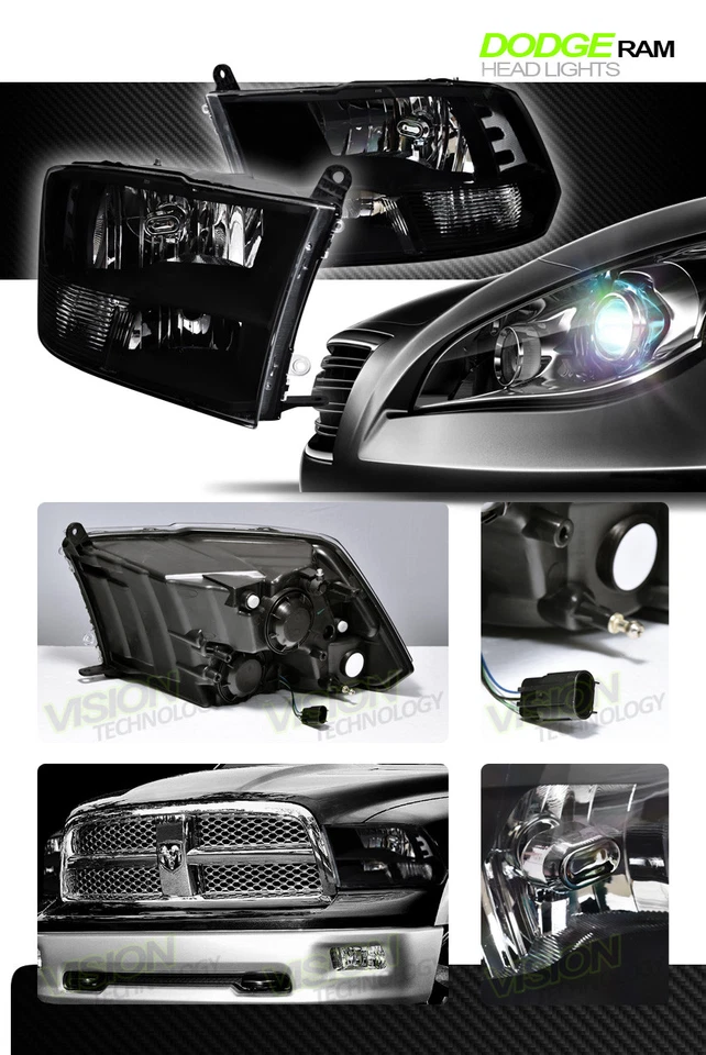 Faros cuádruples negros para Dodge Ram 1500/2500/3500 09-18 luces de señalización de estacionamiento NB Foto 3 de 3