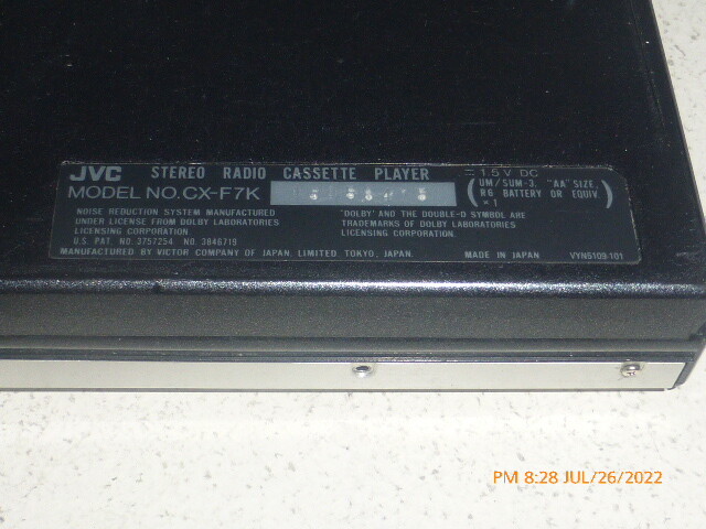 JVC CX-F7K Stereo AM/FM Radio Cassette Player CX-F7 Full