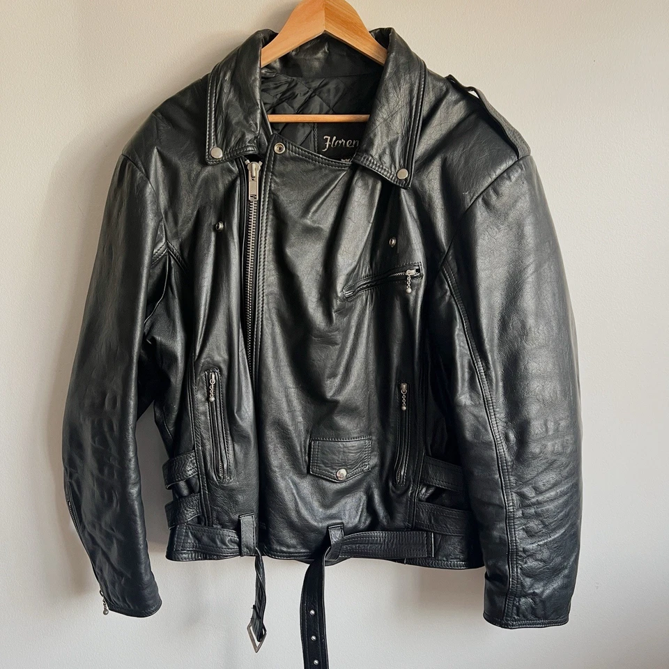 Vintage 80s Leather  Motorcycle Quilted Black  Jacket, Unisex sz XL by Florence - Image 3 of 4