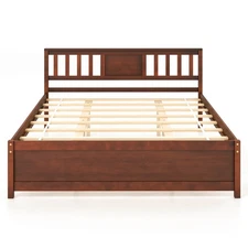 Queen Size Bed Frame w/ Headboard Wood Slat Support No Box Spring Needed