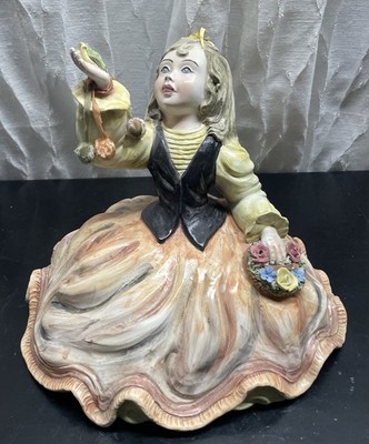 Campodiamante Style Ceramic Figurine, Girl With Flowers, BASSANO, Italy as is