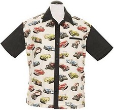 Retro 50's Hot Rod Rockabilly Bowling Shirt Vintage Cars Size 2XL