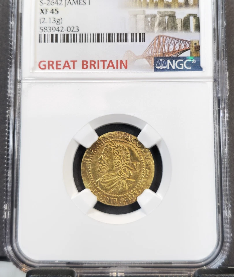 1620-21 ENGLAND GOLD 1/4 LAUREL S-2642 KING JAMES I NGC XF 45 EXTREMELY RARE - Image 3 of 3