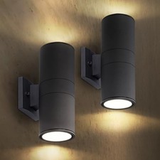 2 Light Outdoor Wall Light Fixture | 120W E26 Bulb Up & Down | 2 Pack Black