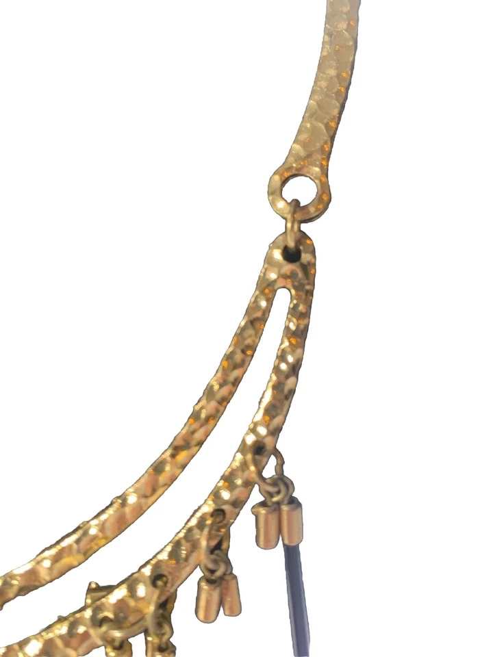 Colar JewelMint martelado tom dourado preto franja babador declaração colar boho chi - Imagem 2 de 4