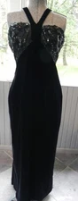 VTG Designer Victor Costa Long Black Velvet W/Beaded & Sequin Bodice Gown Sz 12!