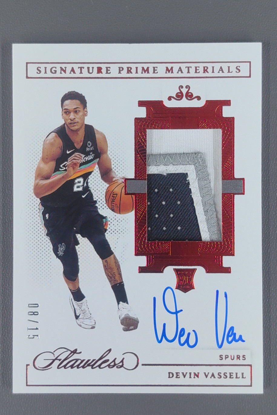 2020-21 Flawless Devin Vassell Signatures Prime Materials Patch Ruby Auto RC /15