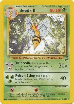 Heavy Play x 1 Beedrill - 21/130 - Rare - Unlimited Edition Base Set 2