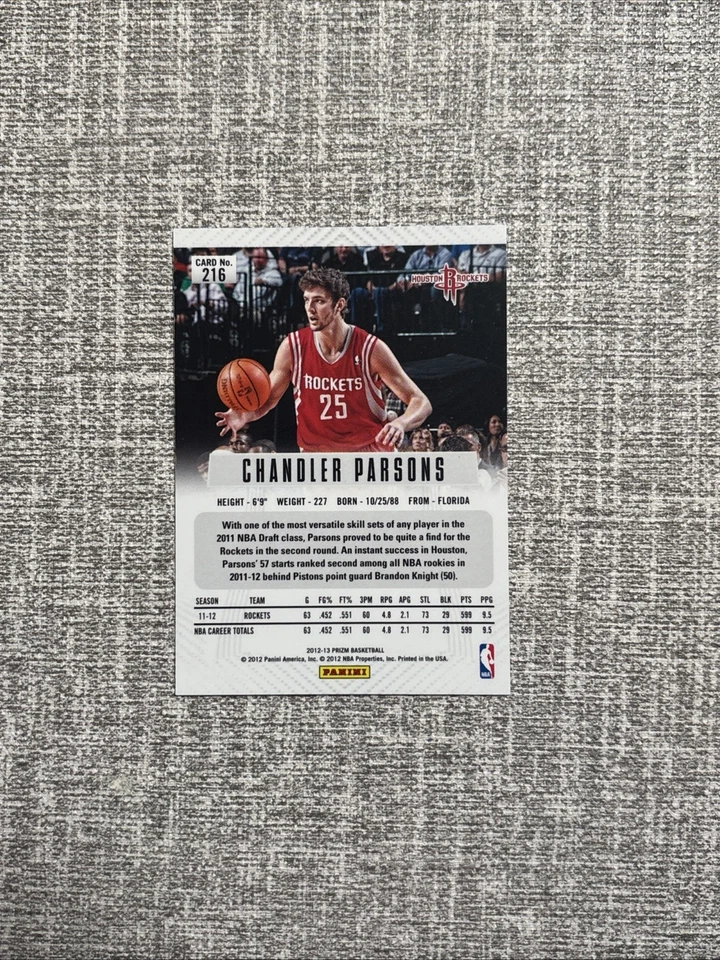 Chandler Parsons 2012-13 Panini Prizm Silver Prizm Rookie RC #216 Rockets Foto 2 de 2