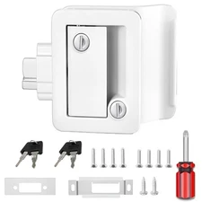 White RV Entry Door Lock Handle Knob w/ Deadbolt Camper Travel Trailer Latch Key
