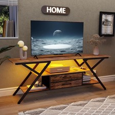 Trironsun 55" Rustic TV Stand with LED Lights & Power Outlet for TV up to 65"