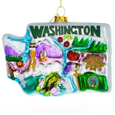 State of Washington Symbols, USA Glass Ornament