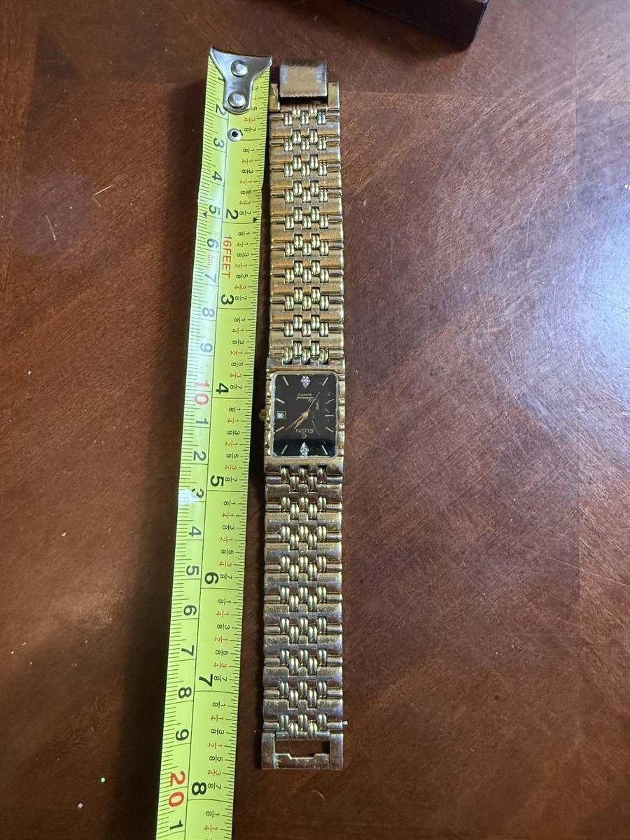 Vintage Elgin Diamond Quartz Black Dial Gold Tone‎ Rectangular Dress Watch Read Vintage Elgin Diamond Quartz Black Dial Gold Tone  main image 2