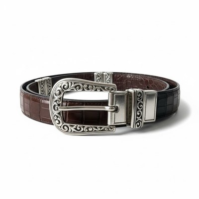Brighton Womens Reversible Silver Black Brown Leather Belt size Medium Brighton Really Tough Reversible Belt | Black & Concrete  main image 4