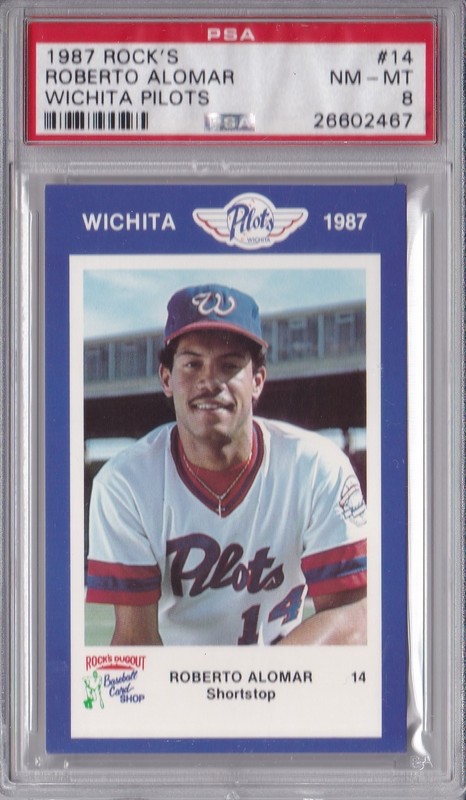 1987 Rock's Roberto Alomar Minor League Rookie Card - RC - Wichita Pilots PSA 8