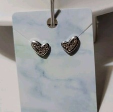 Brighton ARTISTE Silver Crystal Lopsided Small Heart Stud Earrings, Post, NWOT