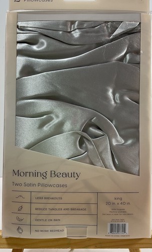 King Size Satin Pillowcase Set of 2 Gray Silky Pillow Cases for Hair and Skin