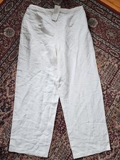 NWT Eileen Fisher Woman Viscose Linen Side Zip White Trousers 1X USA Made