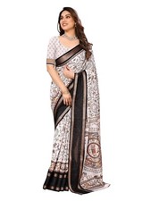 Women's Printed Dola Silk Sequence Boarder Warli Art Saree With Unstitched Blous