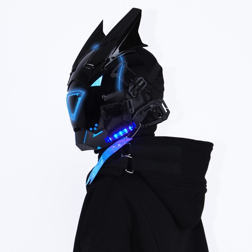 Futuristische Cybermaske mit LED-Leuchten für Cosplay und Techwear Mode - Bild 55 von 80