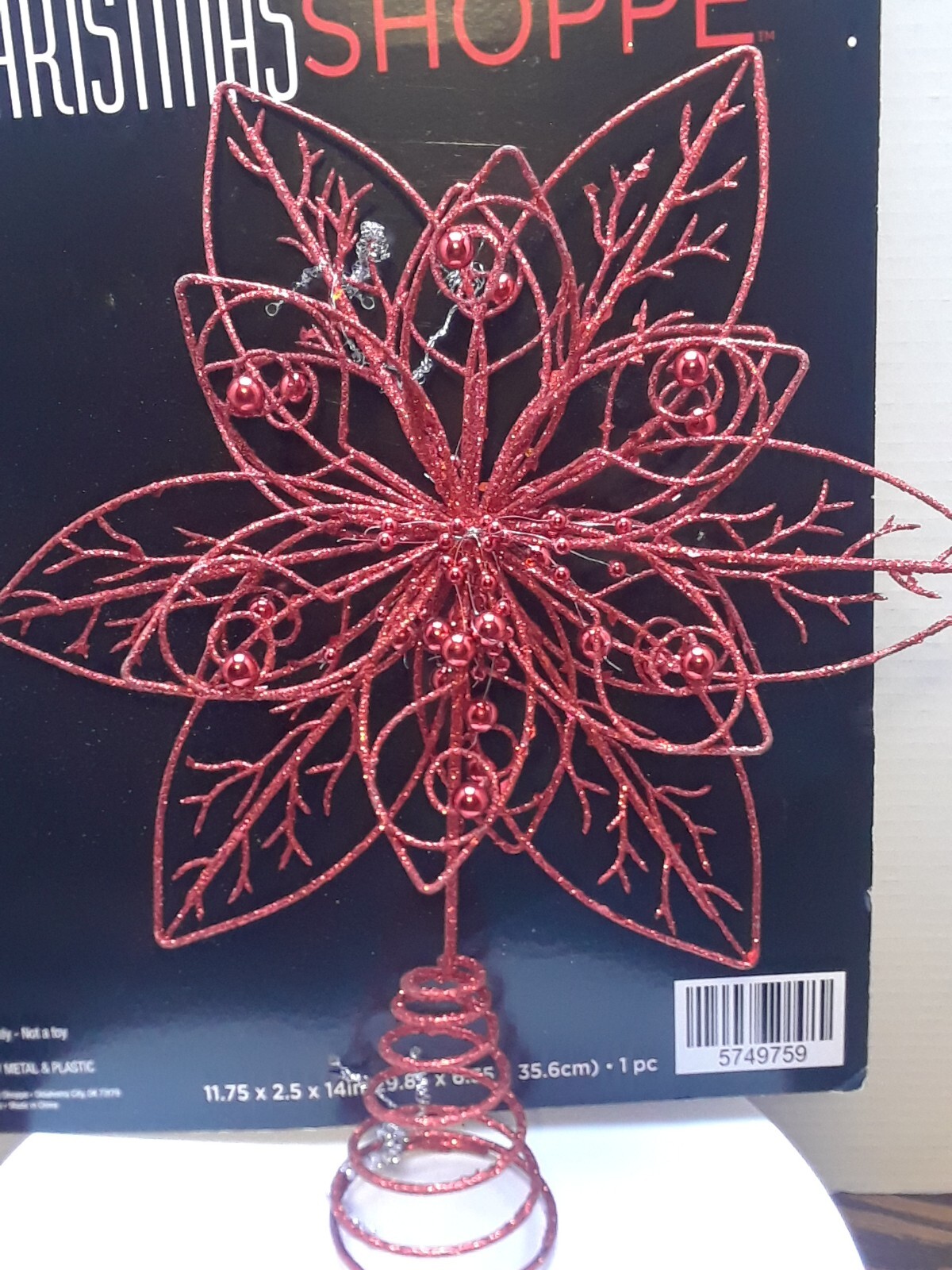 The Christmas Shoppe Red Glitter Flower Christmas Tree Topper metal New 14" Tall eBay