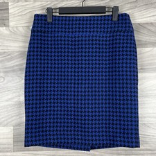 Ann Taylor Skirt Womens 4 Blue Pencil Houndstooth Career Business Wool Blend