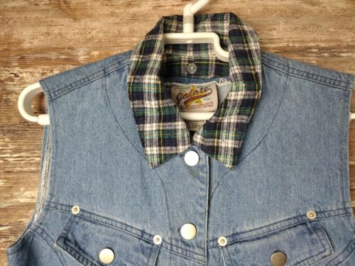 Y2K VINTAGE Jalate Denim Crop Vest W/ Detachable Flannel Neck USA S Cottagecore - Picture 3 of 9
