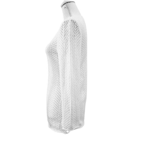 Alia Women’s Petite Small White Herringbone Knit Scoop Neck Sweater - Image 4 of 4