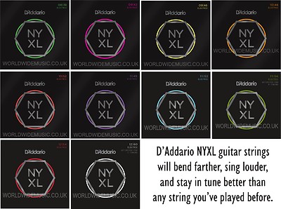 D'Addario NYXL nickelumwundene Saiten für E-Gitarre mit einer Auswahl von 15 Stärken