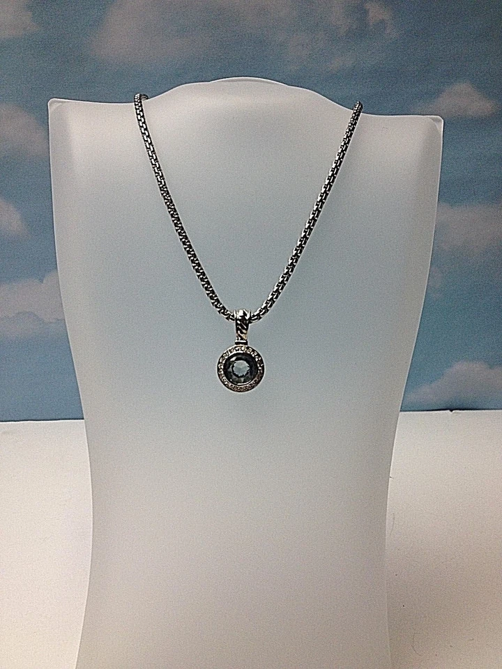 COLLAR COLGANTE MUJER PIEDRA CRISTAL AGUAMARINA AZUL ACABADO PLATA 18" NUEVO Foto 2 de 4