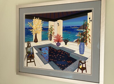 Vintage Postmodern Interior Scene Serigraph by Fanch Francois Ledan Rendering