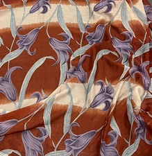 5 Yard Rust Blue Lavender Ivory Floral Printed Chiffon Fabric 45” Width