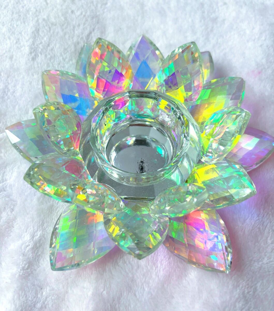 ✨Z GALLERIE CRYSTAL LOTUS FLOWER CANDLE HOLDER IRIDESCENT ✨Z GALLERIE CRYSTAL LOTUS FLOWER CANDLE HOLDER IRIDESCENT