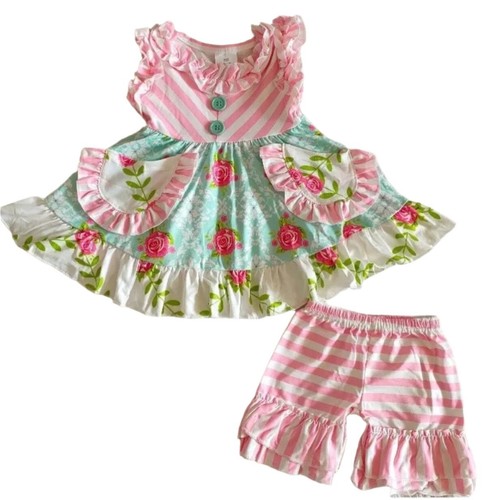 New Shabby Rose Ruffle Girl's Outfit, short set, boutique, chic, 2T