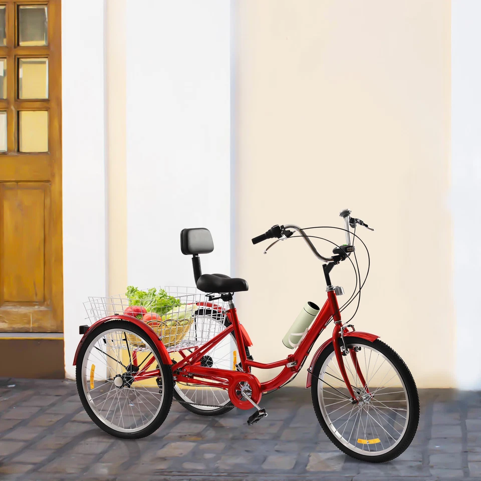 7-Gang Erwachsene 3-Räder Fahrrad 7-Gang mit Einkaufskorb Dreirad 24'' - Bild 3 von 4