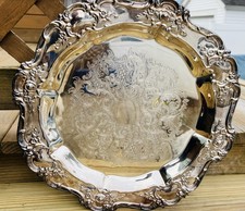 VTG Towle Old Master Silverplate 15" Round Tray Ornate Rambling Rose Platter