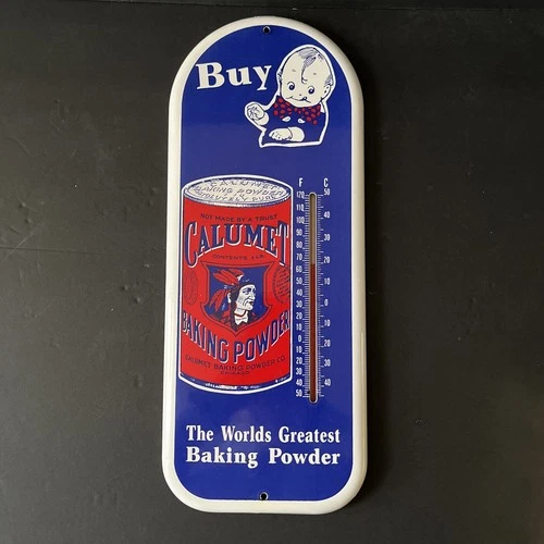 Vintage Calumet Baking Powder Porcelain Sign Thermometer 15" x 6"