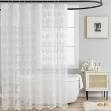 TUDECO White Lace Shower Curtain with Attach Valance, Elegant Floral Shower Curt
