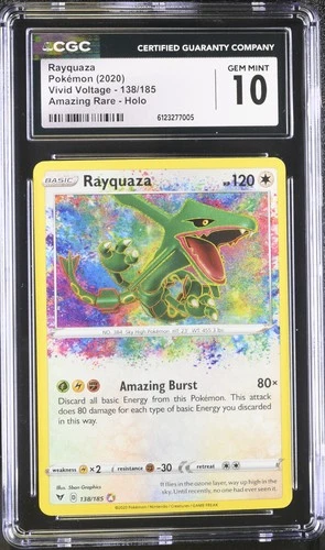 2020 Vivid Voltage #138/185 Rayquaza CGC 10 Amazing Rare,Holo w/ bumper