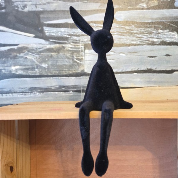 Flock Hase Schwarz Kantenhocker 28Cm Osterdeko Dekoration Osterdeko Osterhase-image
