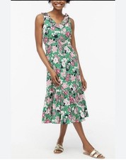J.Crew Reimagined Floral Tiered Midi Dress Green Pink Ruffle 6
