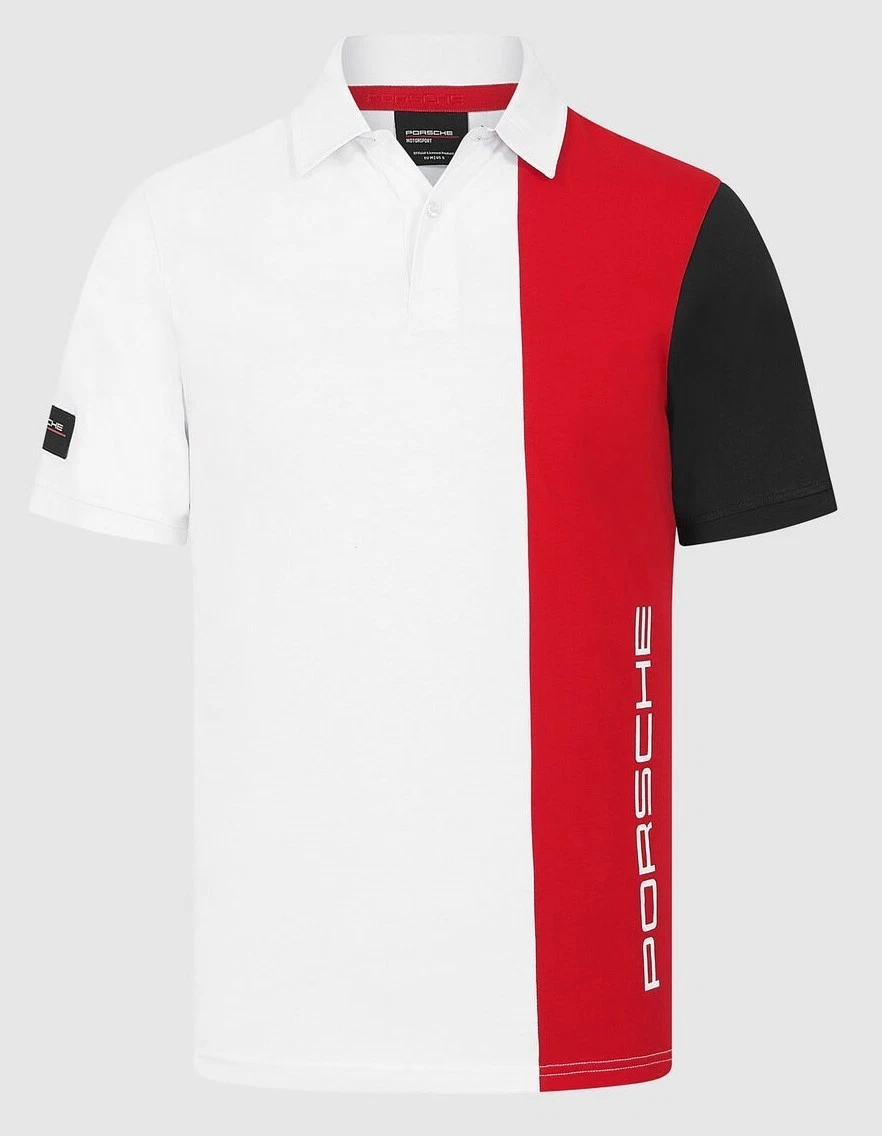 AUTHENTIC Porsche Motorsport Stripe Polo White Red DDP (NO US CUSTOMS FEE)
