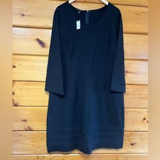TALBOTS Plus Size 20 Black Ribbed Round Neck Midi Stretchy Dress