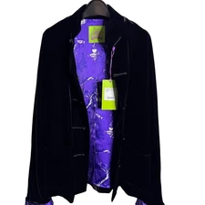 Shanghai Tang Velvet Jacket Black SIZE 48 Mandarin Collar Frog Closure NWT